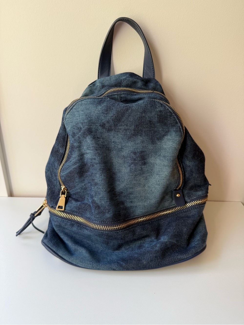 Urban Expressions Dark Blue Denim Backpack with Gold Hardware